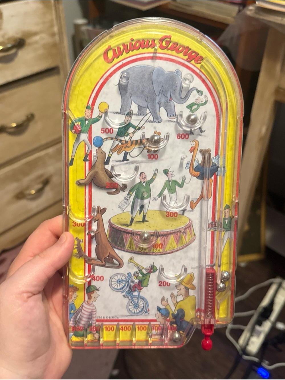 Curious George Circus Monkey Handheld Pinball Game Schylling Toys vintage